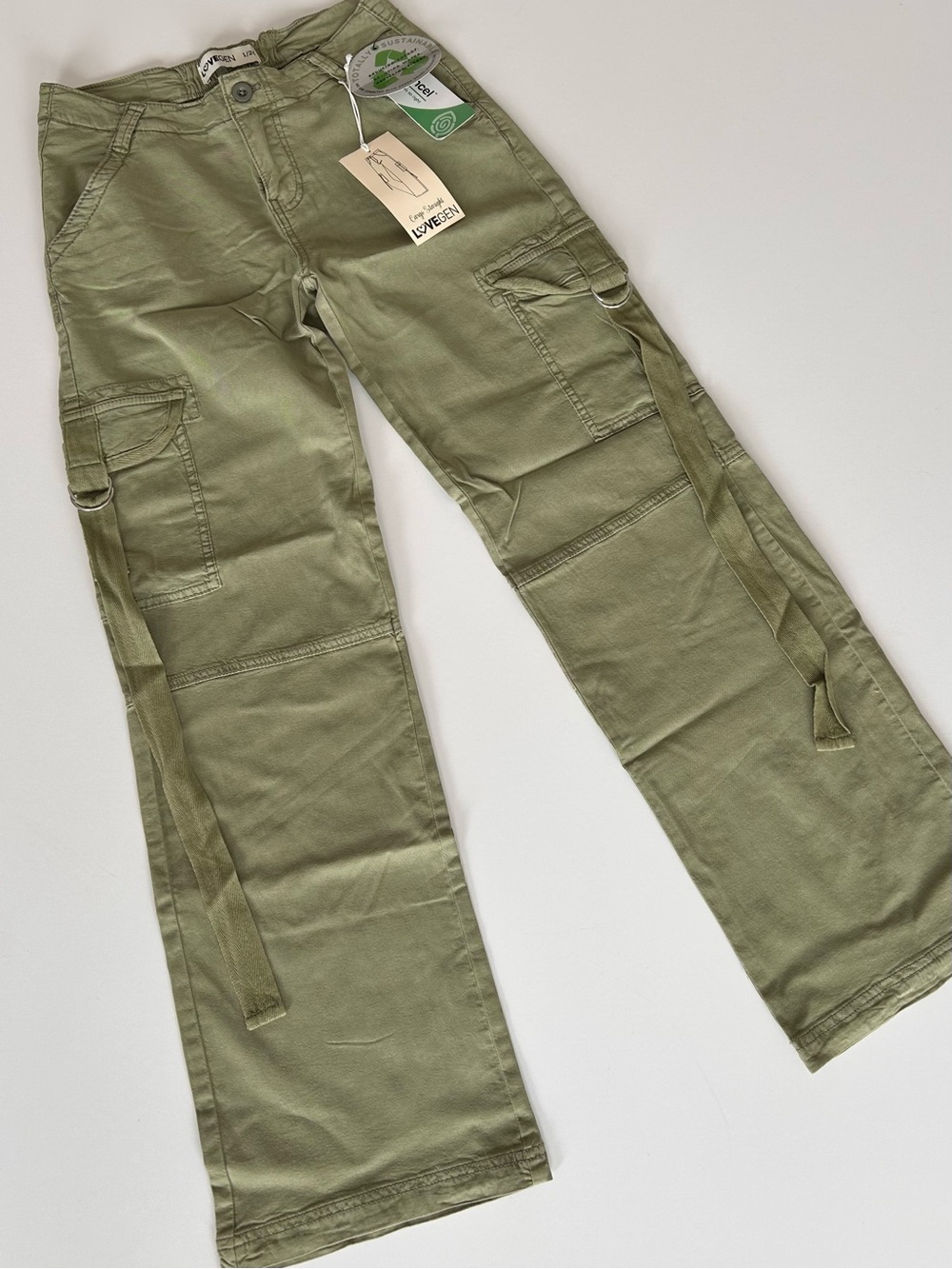LOVEGEN Cargo Straight Pants Women Size 26 Tencel Blend Stretch Lightweight NEW